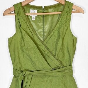 VTG Y2K Suzi Chin Moss Green Dress Womens 6P Fairy‎ Grunge Floral Lace Trim